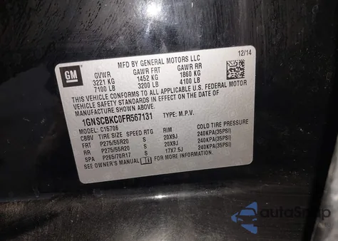 2015 Chevrolet Tahoe Lt z USA, uszkodzony, nr VIN 1GNSCBKC0FR567131